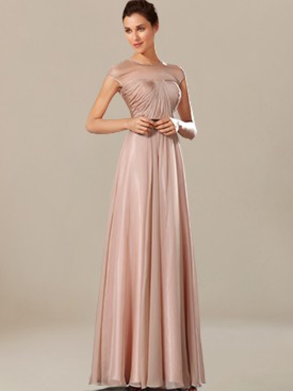 affordable mother of the bride dress_Blush/Espresso