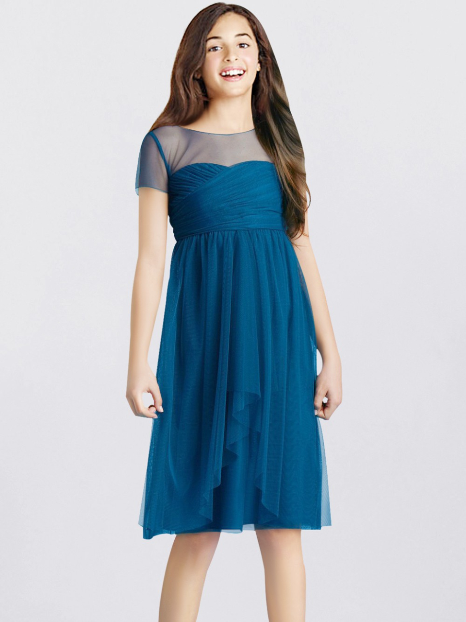 blue flower girl dress_marine blue