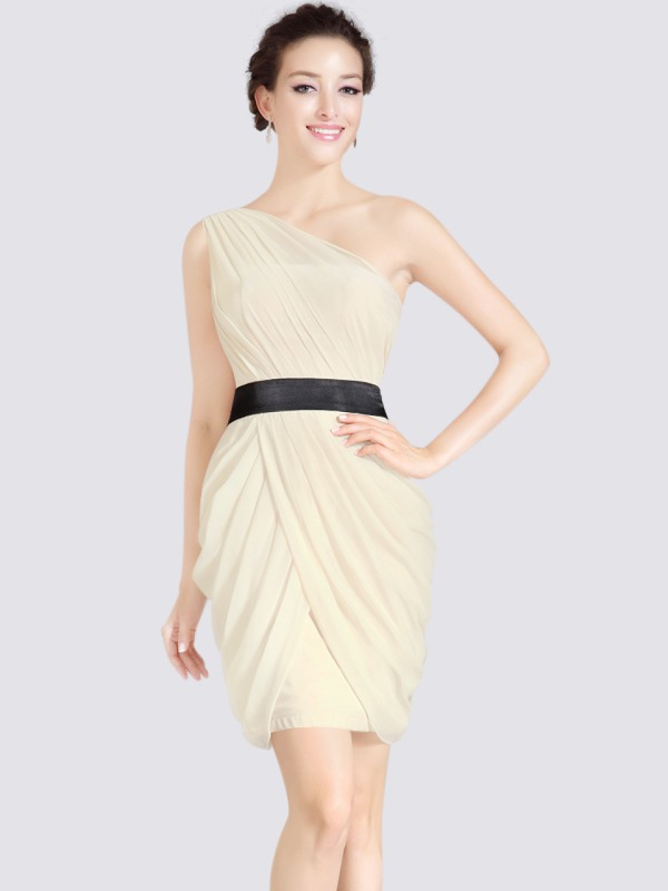 Casual Brautjungfer Kleid_Champagne/Black