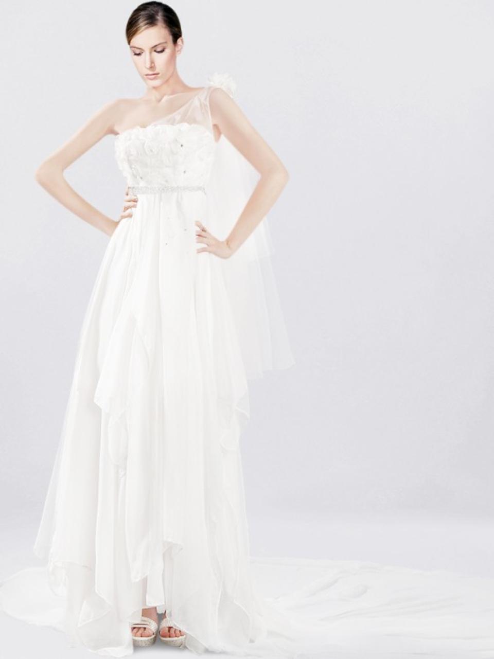 chiffon one shoulder wedding dresses