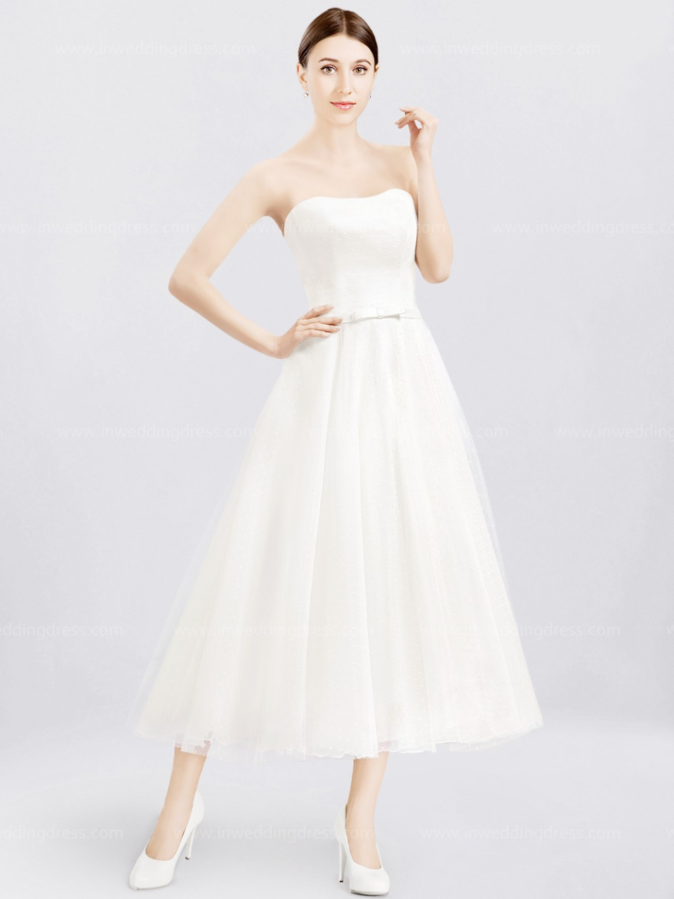 corset tea length wedding dress