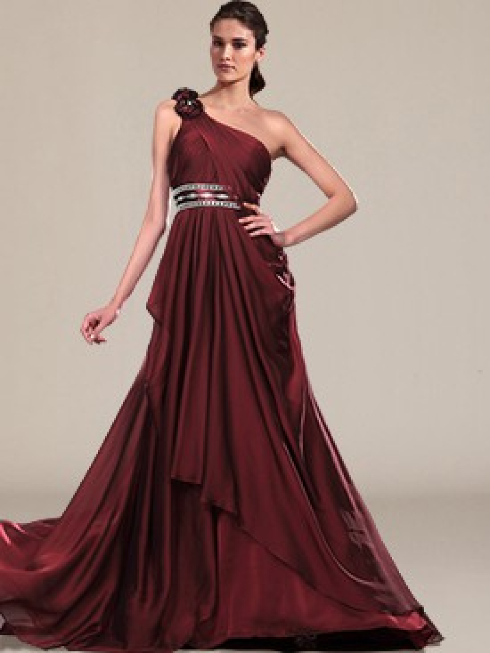 Floor Length Chiffon Prom Dress_Claret