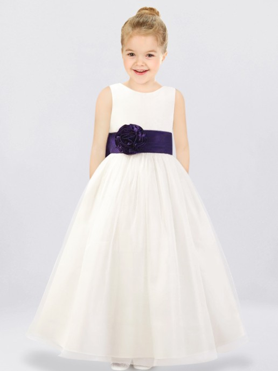 Formal Flower Girl Dress_Ivory / Eggplant