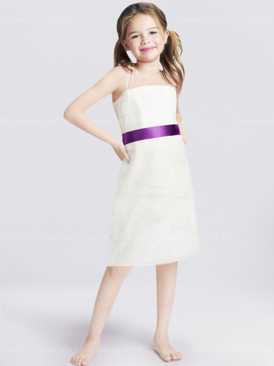 cheap flower girl dresses_White/ Violet