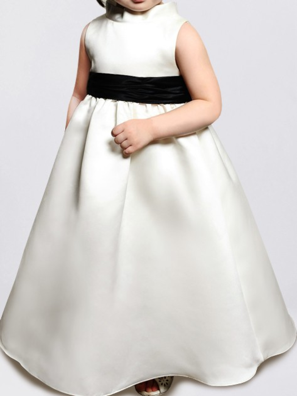 simple flower girl dresses_Light Ivory/Black