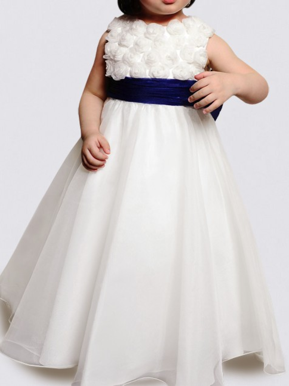 a line flower girl dress_Light Ivory/Indigo