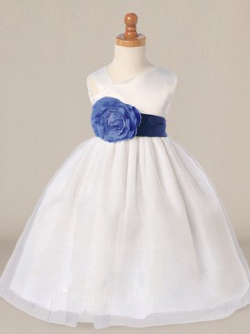 Taffeta Flower Girl Dresses_Light Ivory/Indigo