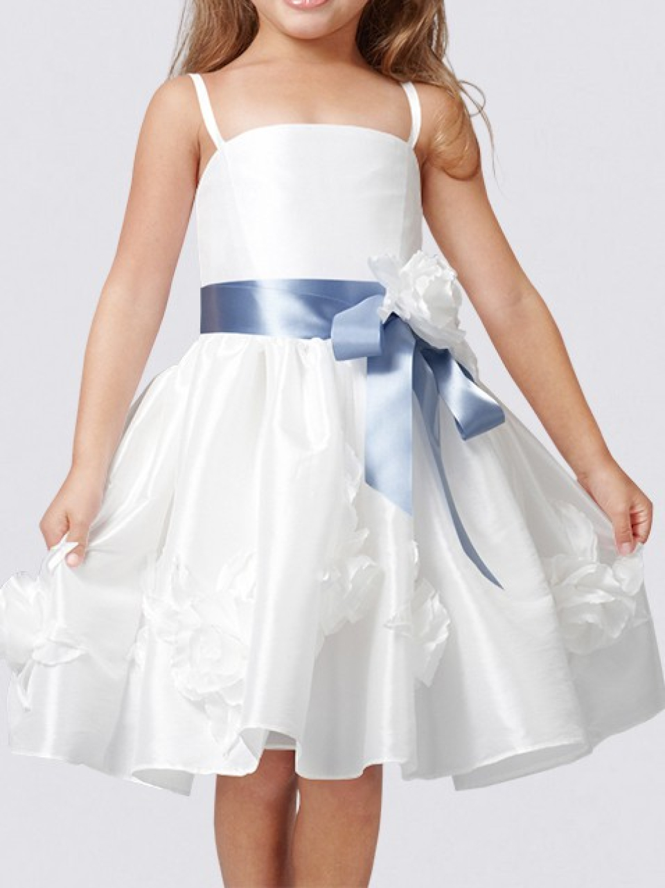 Mädchenkleider_White / Cornflower