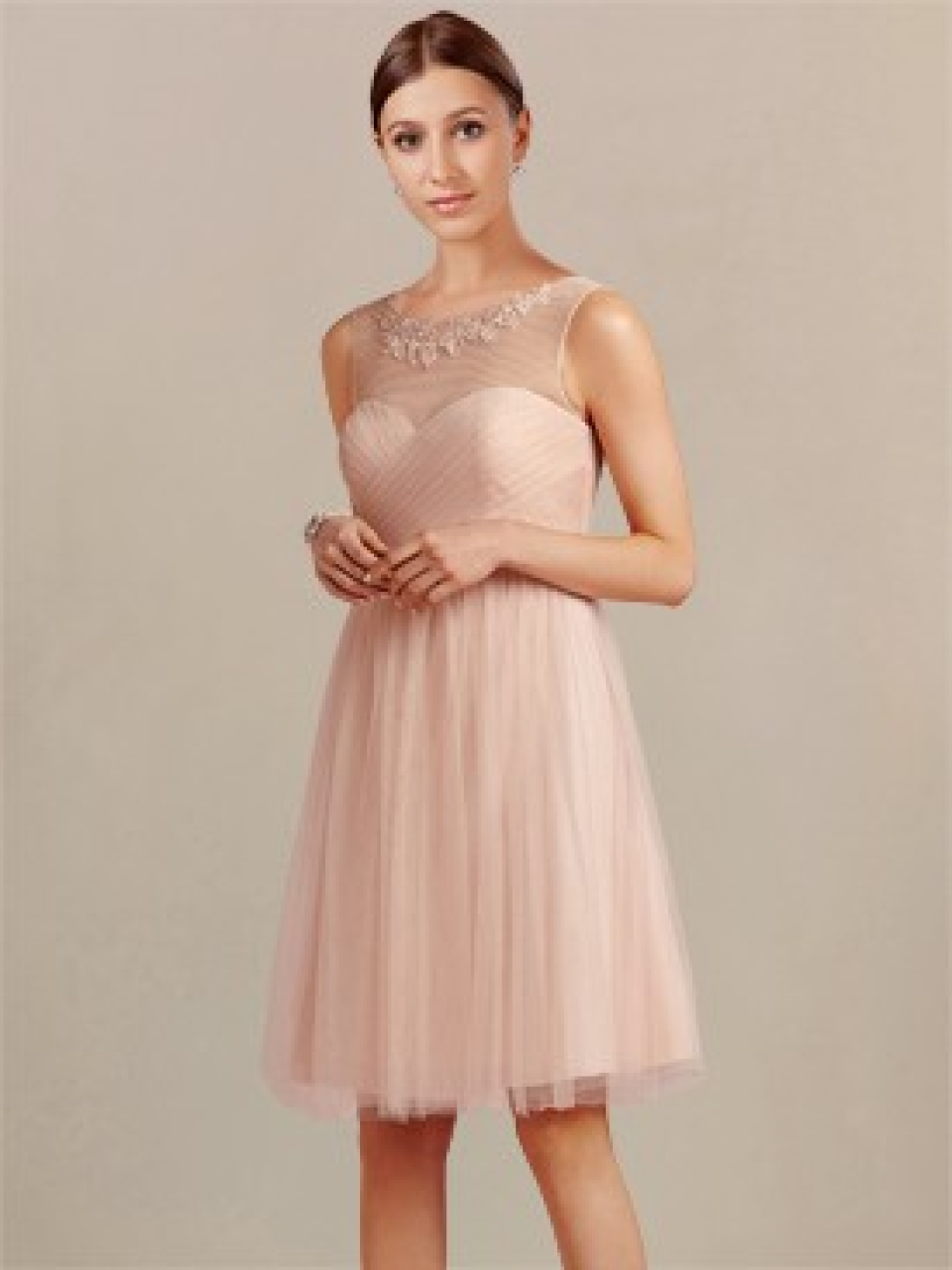 knee length bridesmaid dress_Blush
