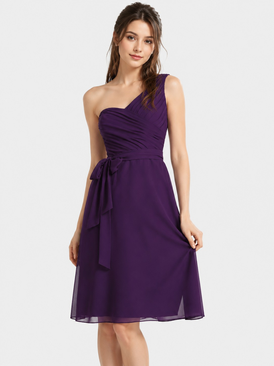 knee length bridesmaid dress_Eggplant