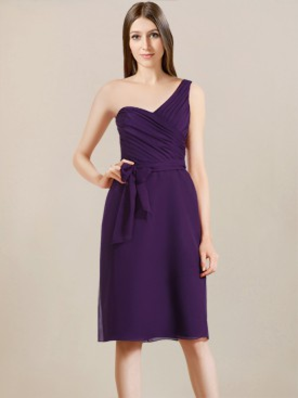 knee length bridesmaid dress_Eggplant