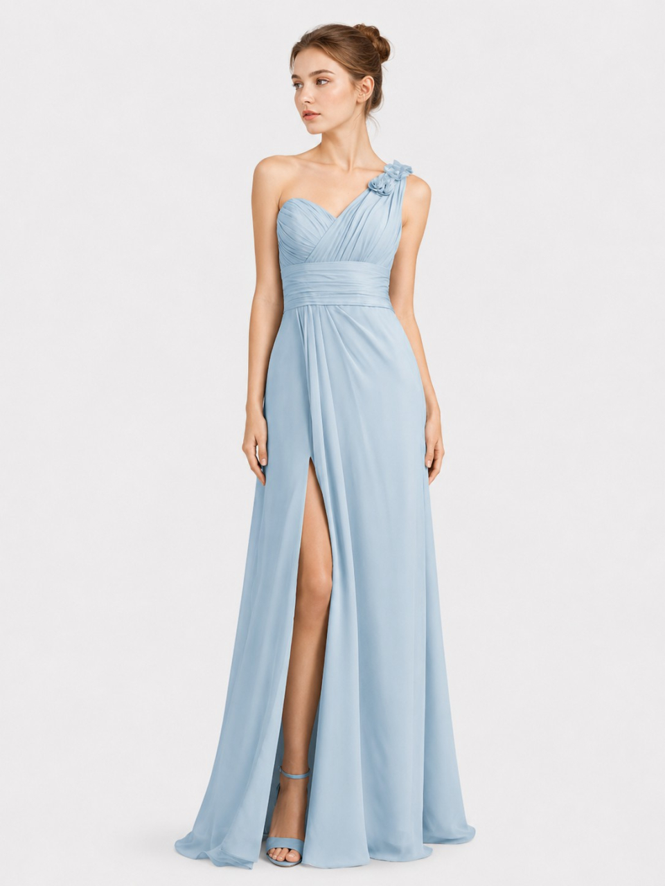 long bridesmaid dresses_Blue Pastel