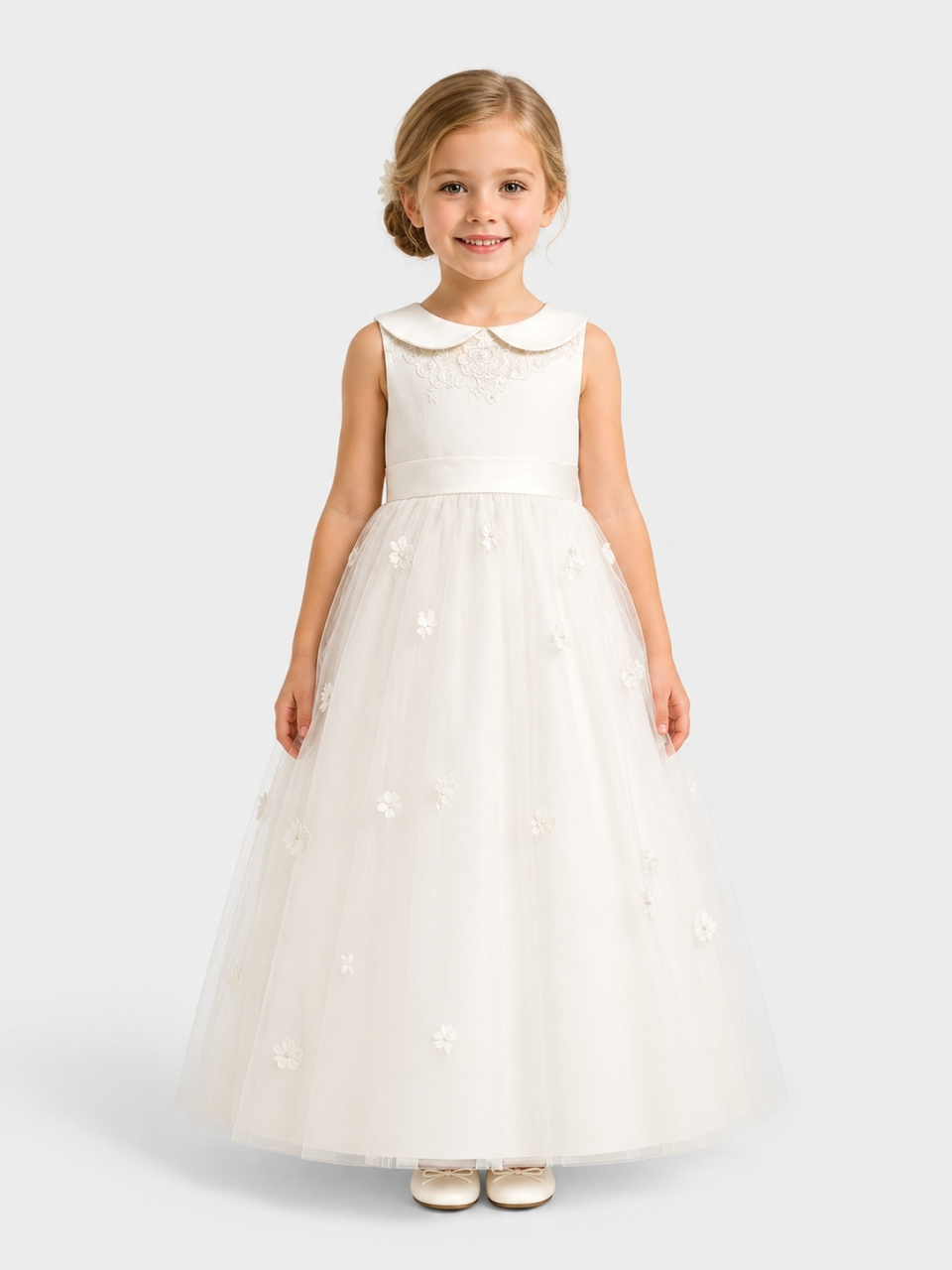 Lange Blumenmädchen Kleid_Light Ivory