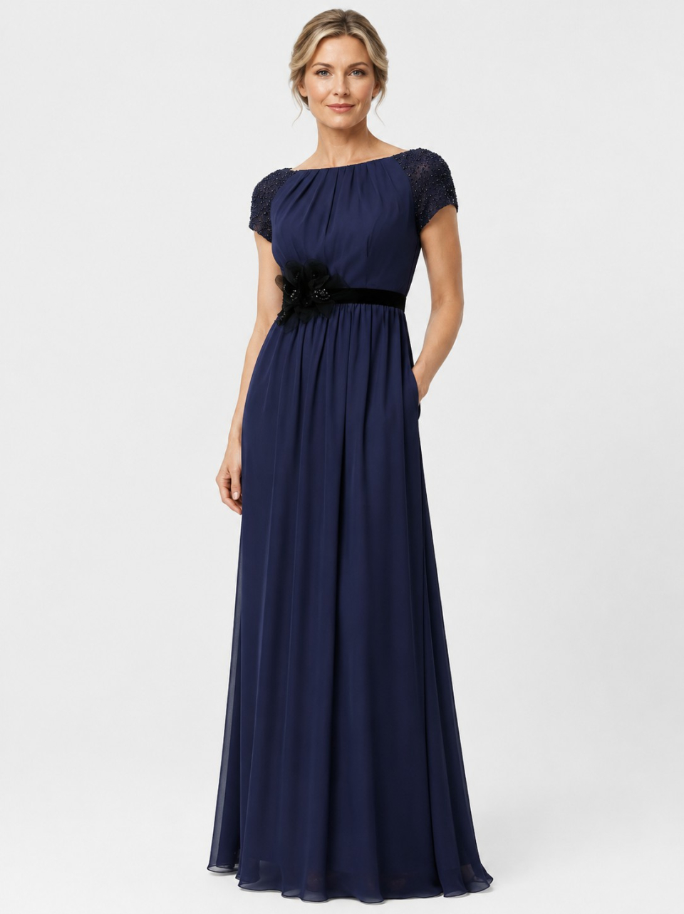 modest mother of the bride dress_Blue Pastel/Black