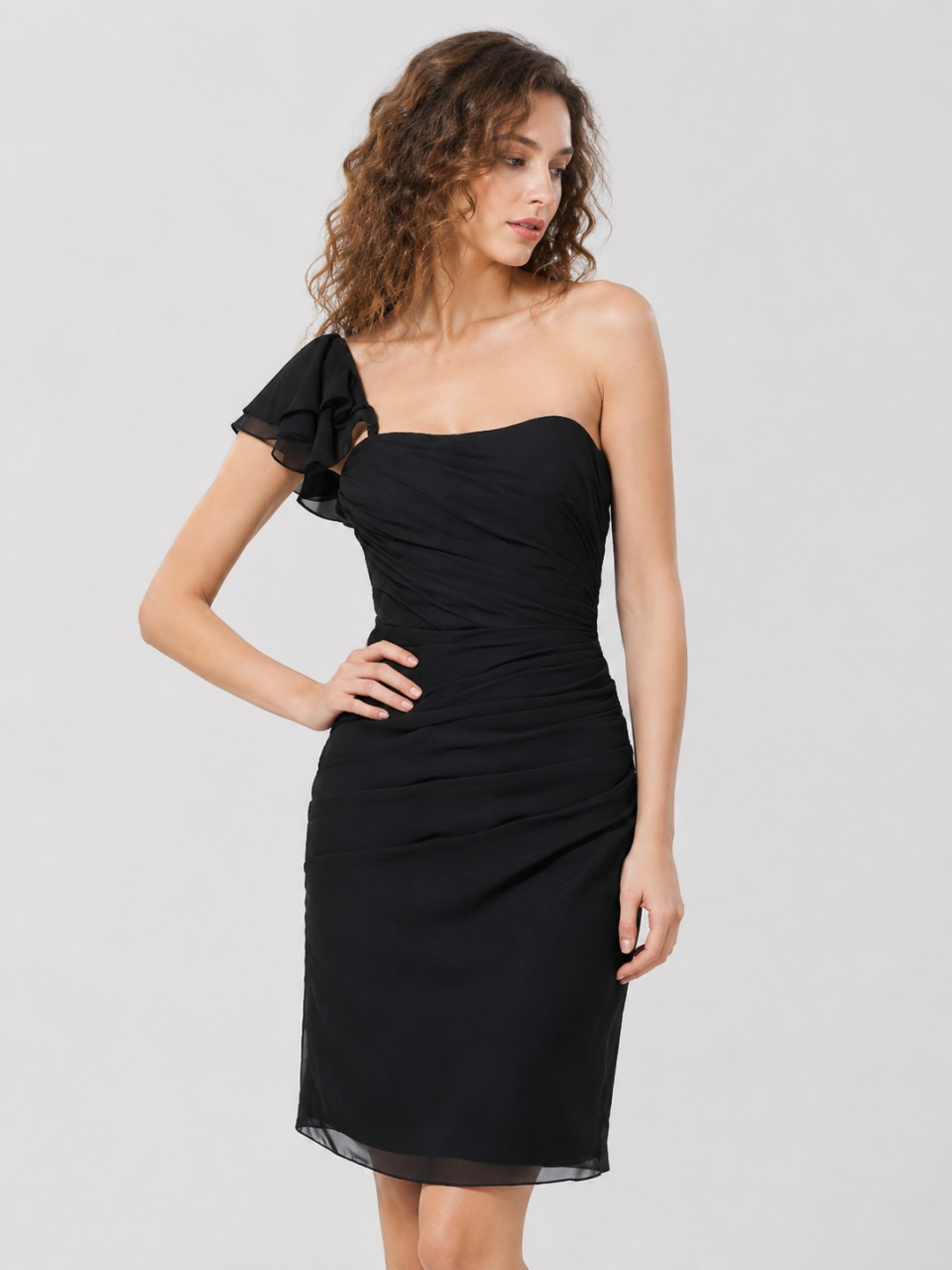 robe de demoiselle d'honneur d'une épaule_Black