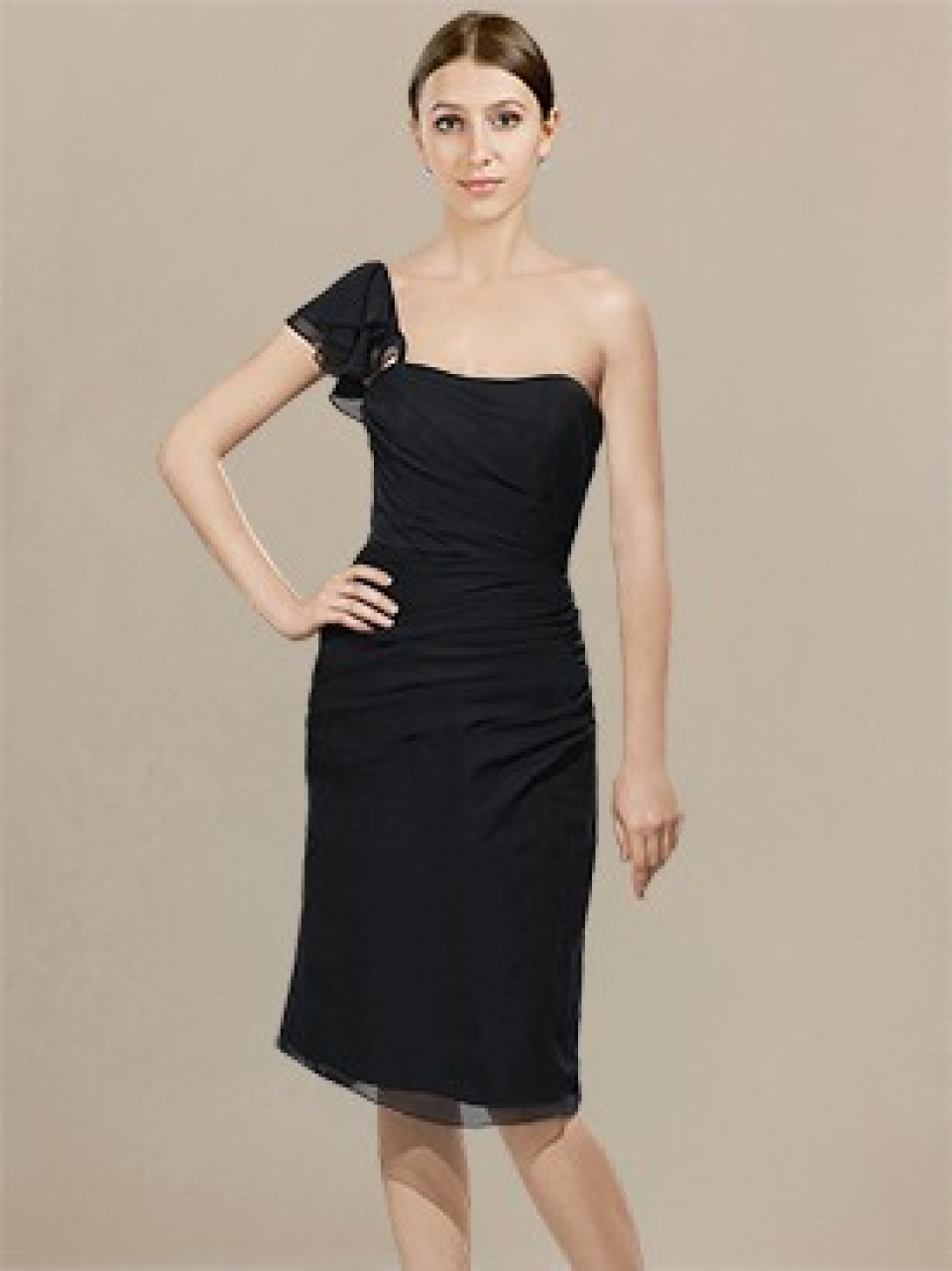 one shoulder bridesmaid dress_Black