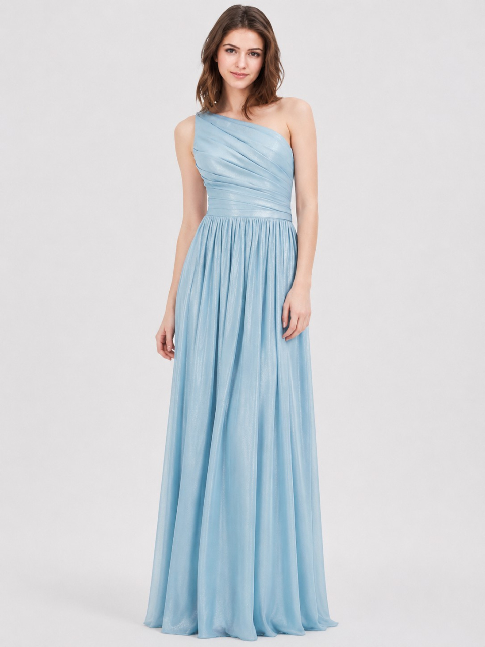one shoulder bridesmaid dress_Blue Pastel