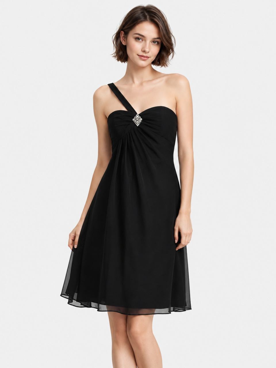 one shoulder bridesmaid dress_Black