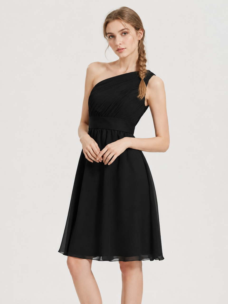 one shoulder bridesmaid dress_Black