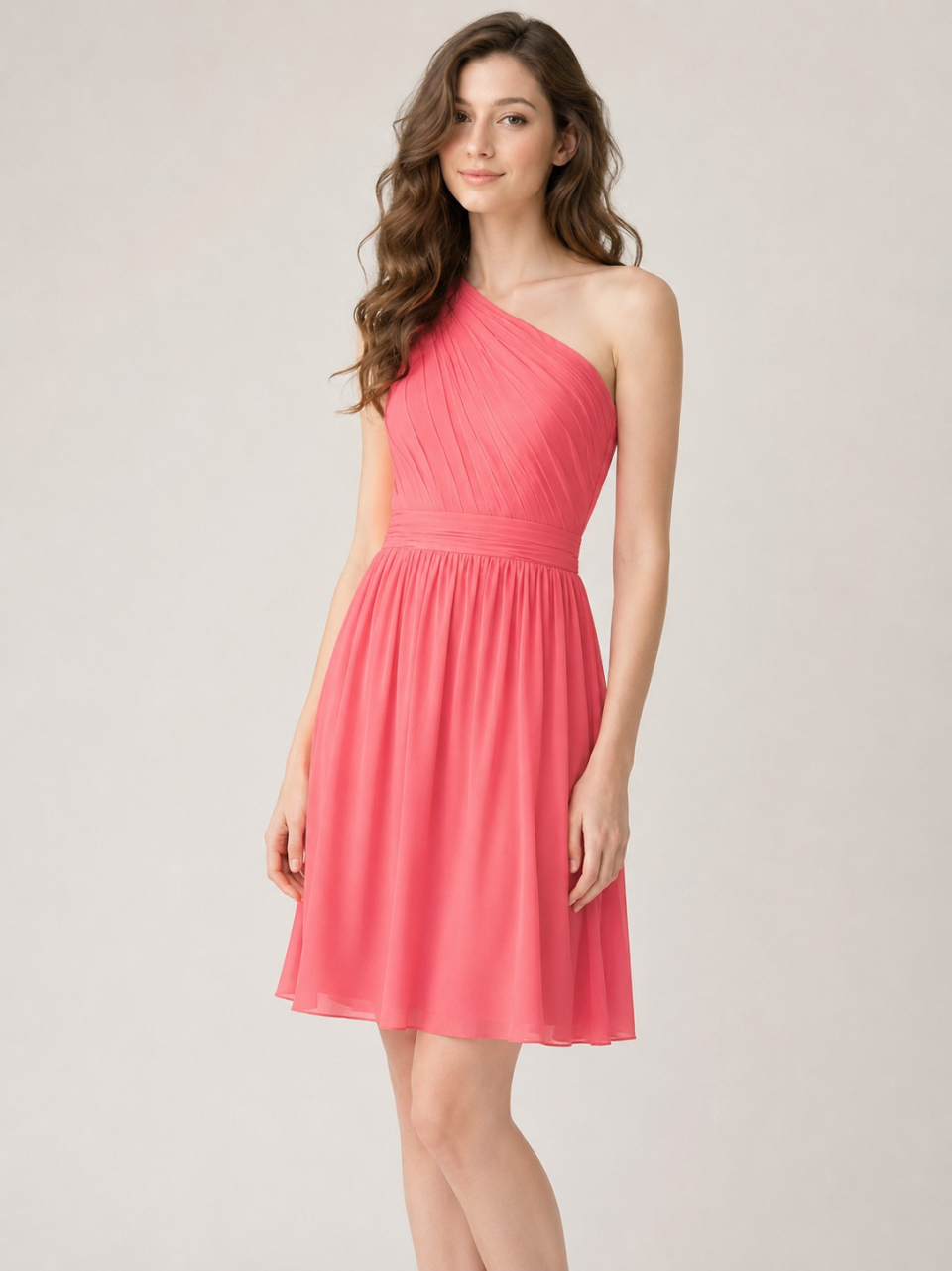 one shoulder bridesmaid dress_coral