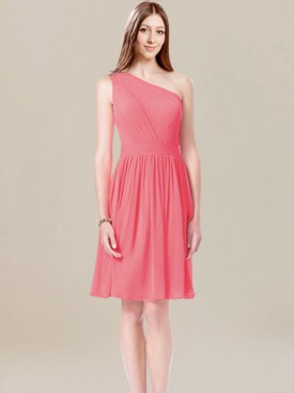 one shoulder bridesmaid dress_coral