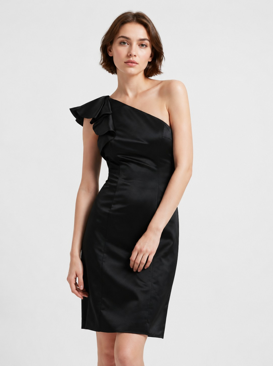one shoulder bridesmaid dresses_Black