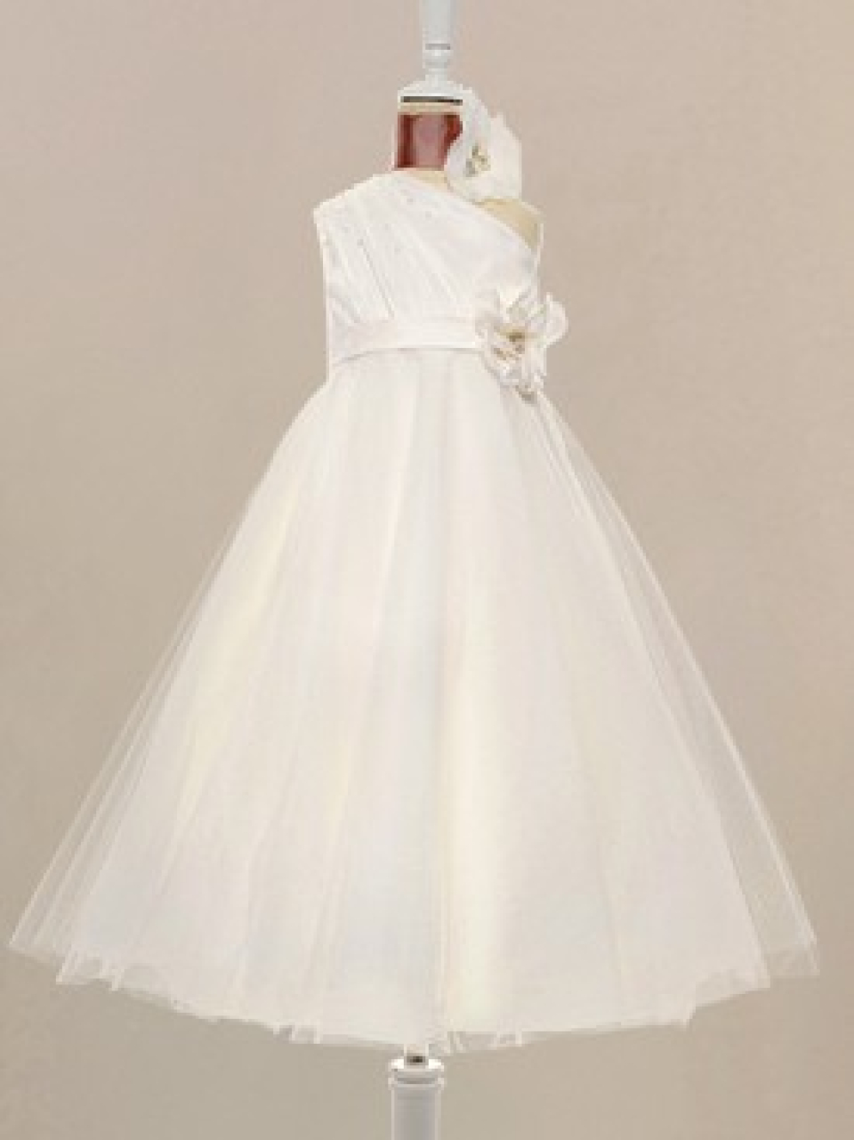 one shoulder flower girl dress_Light Ivory
