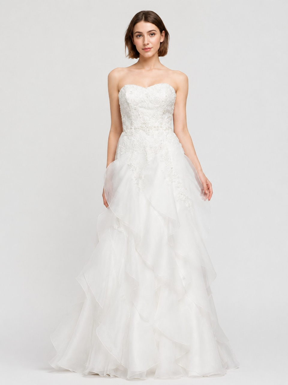 organza ruffled strapless wedding dresses