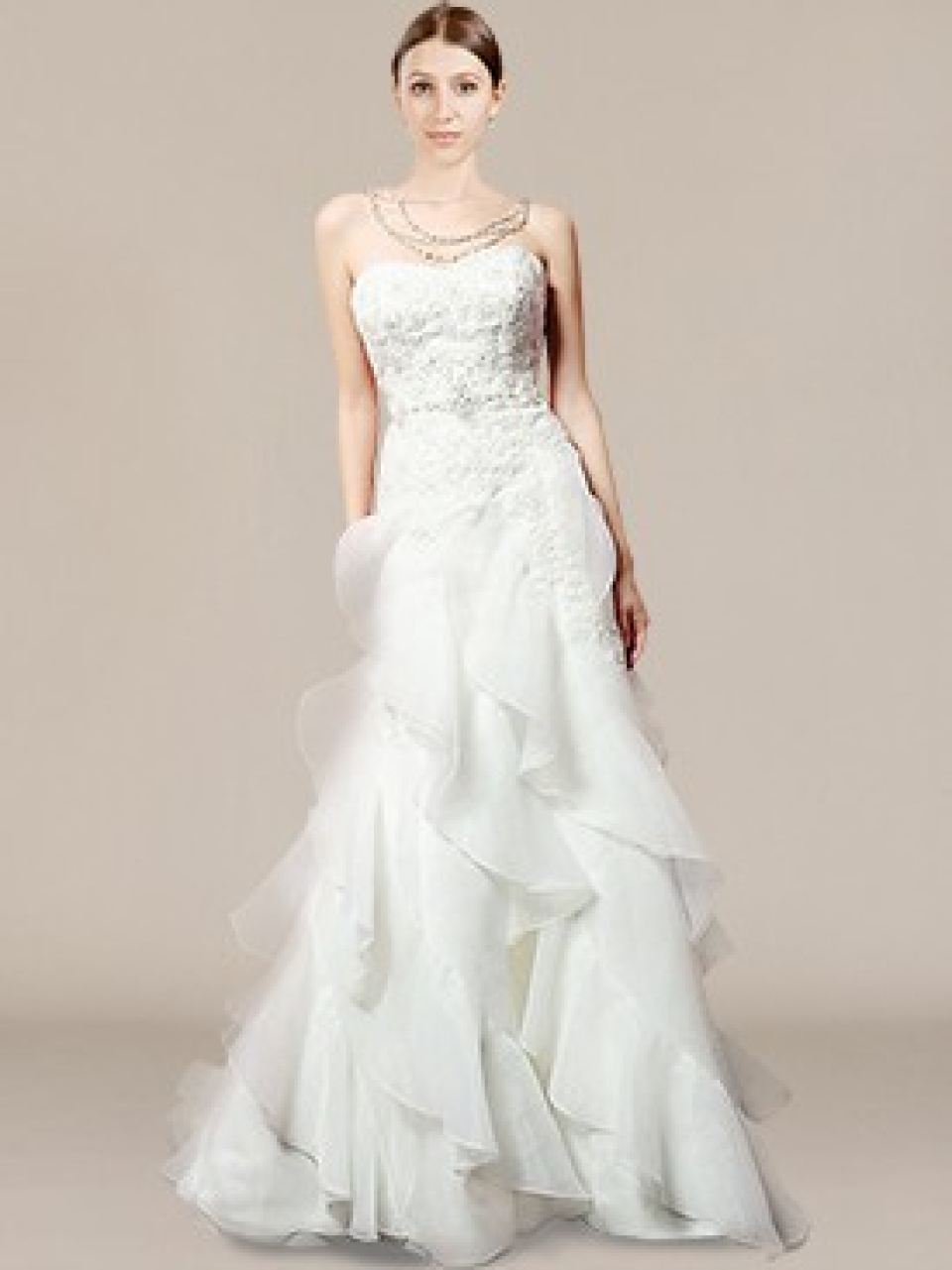 organza ruffled strapless wedding dresses