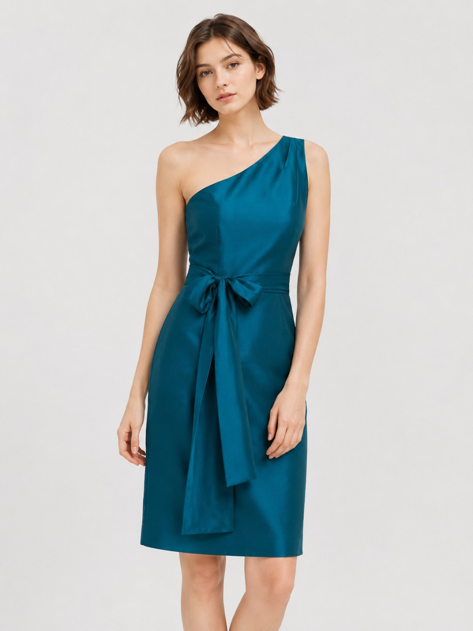 Robes courtes de demoiselle d'honneur en satin_Teal