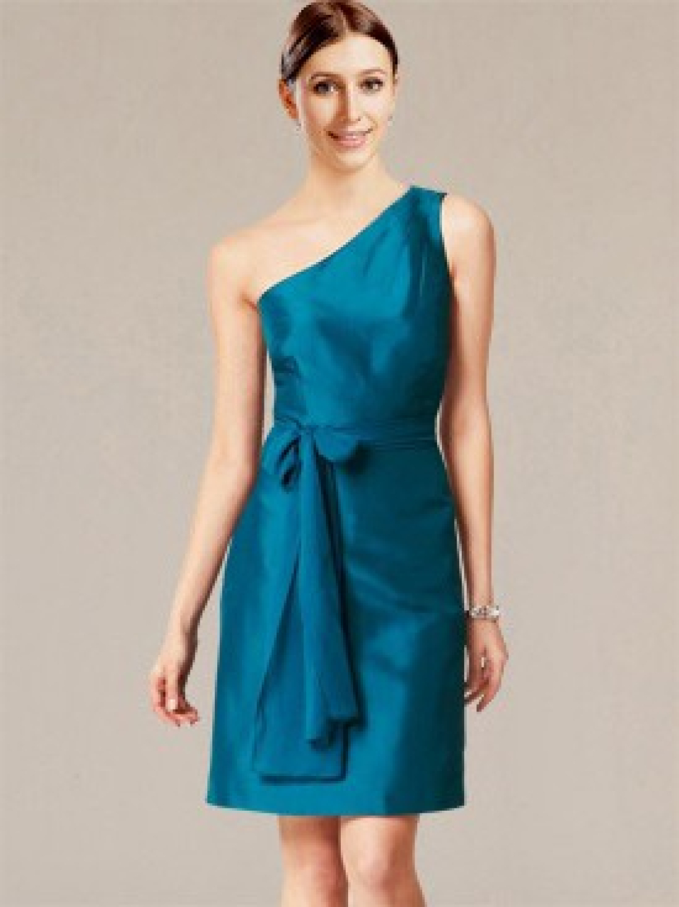 satin short bridesmaid dresses_Teal