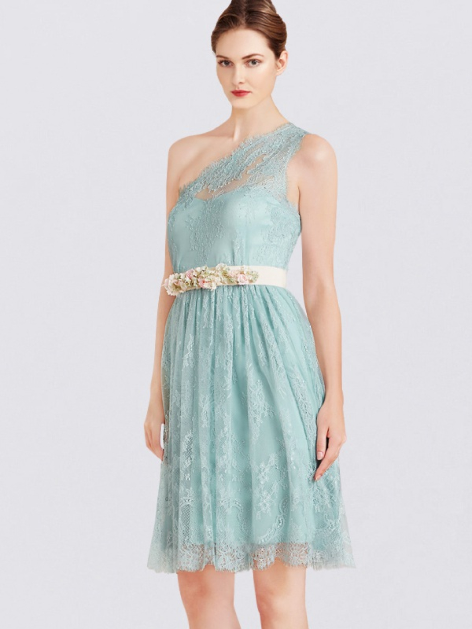 courte robe de demoiselle d'honneur_Blue Pastel/Ivory
