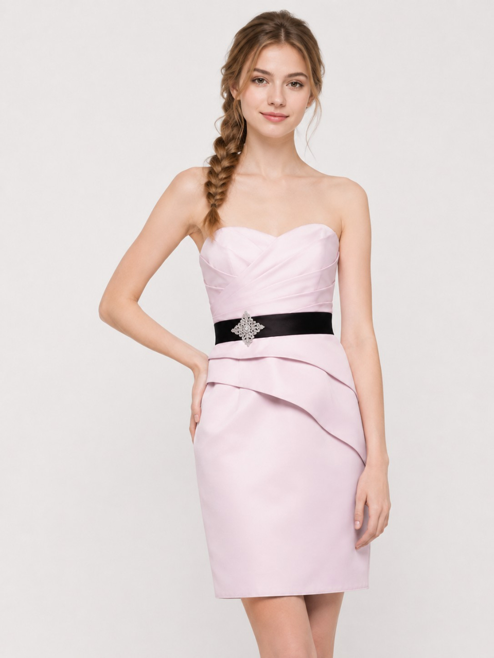 robes de demoiselle d'honneur courte_Pink/Black