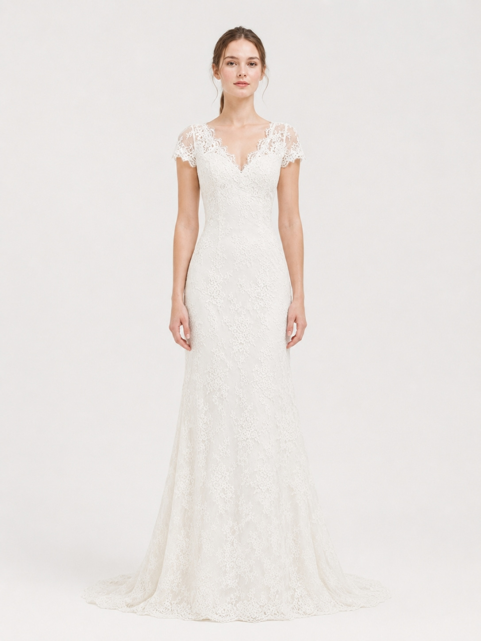 robes de mariée en dentelle à manches courtes