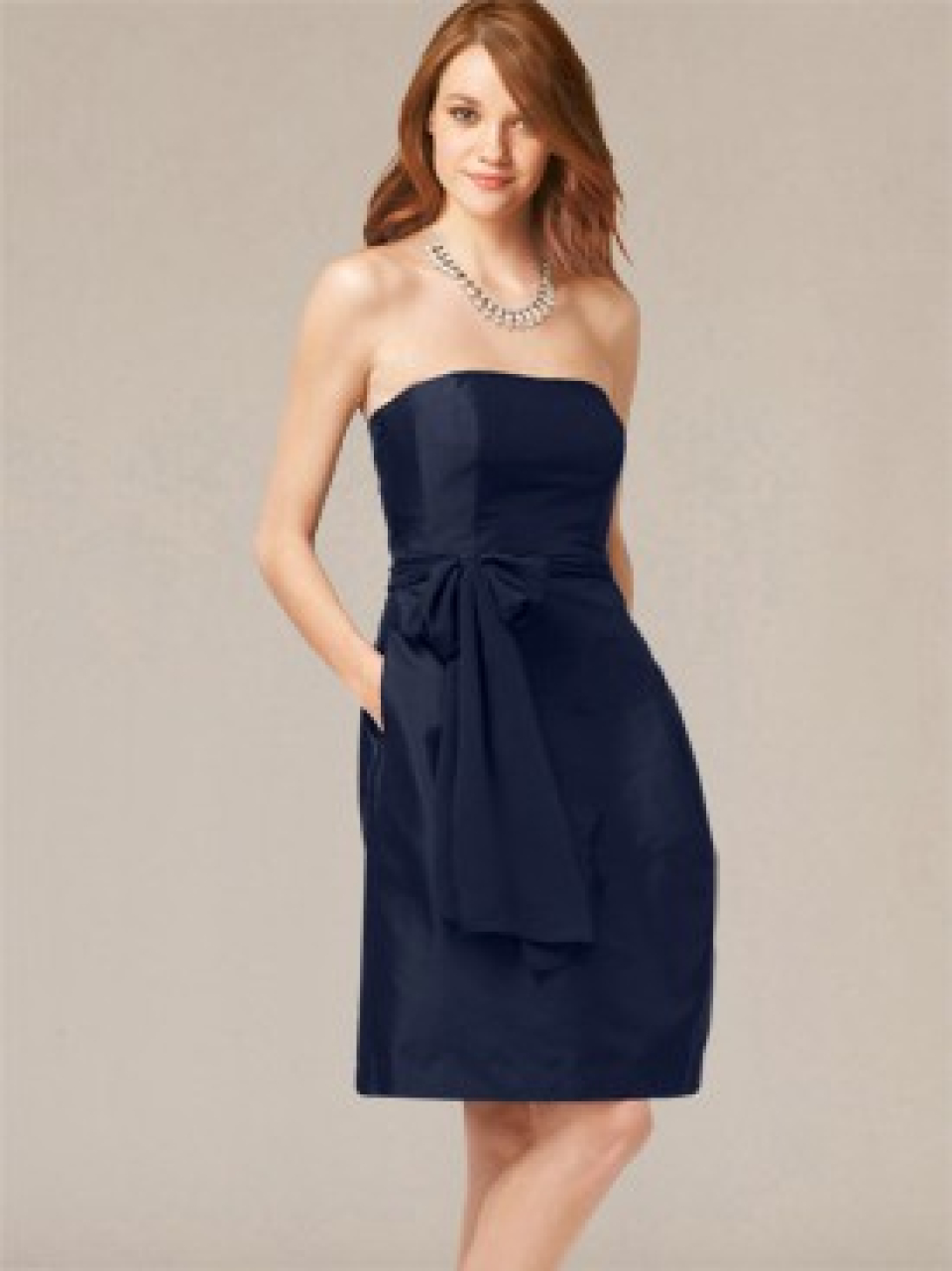 short strapless bridesmaid dresses_Navy