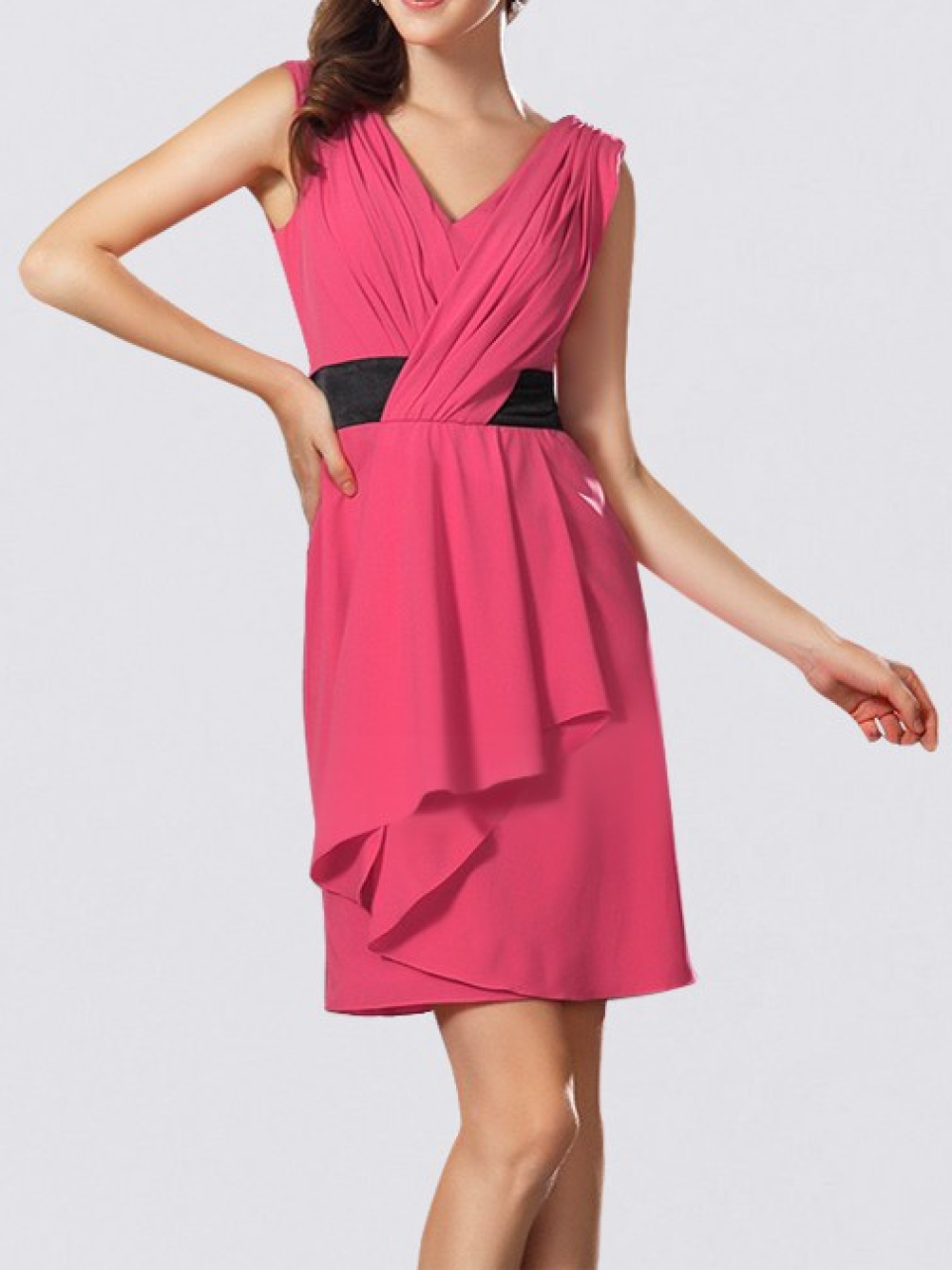chiffon bridesmaid dresses short_Fuchsia/Black