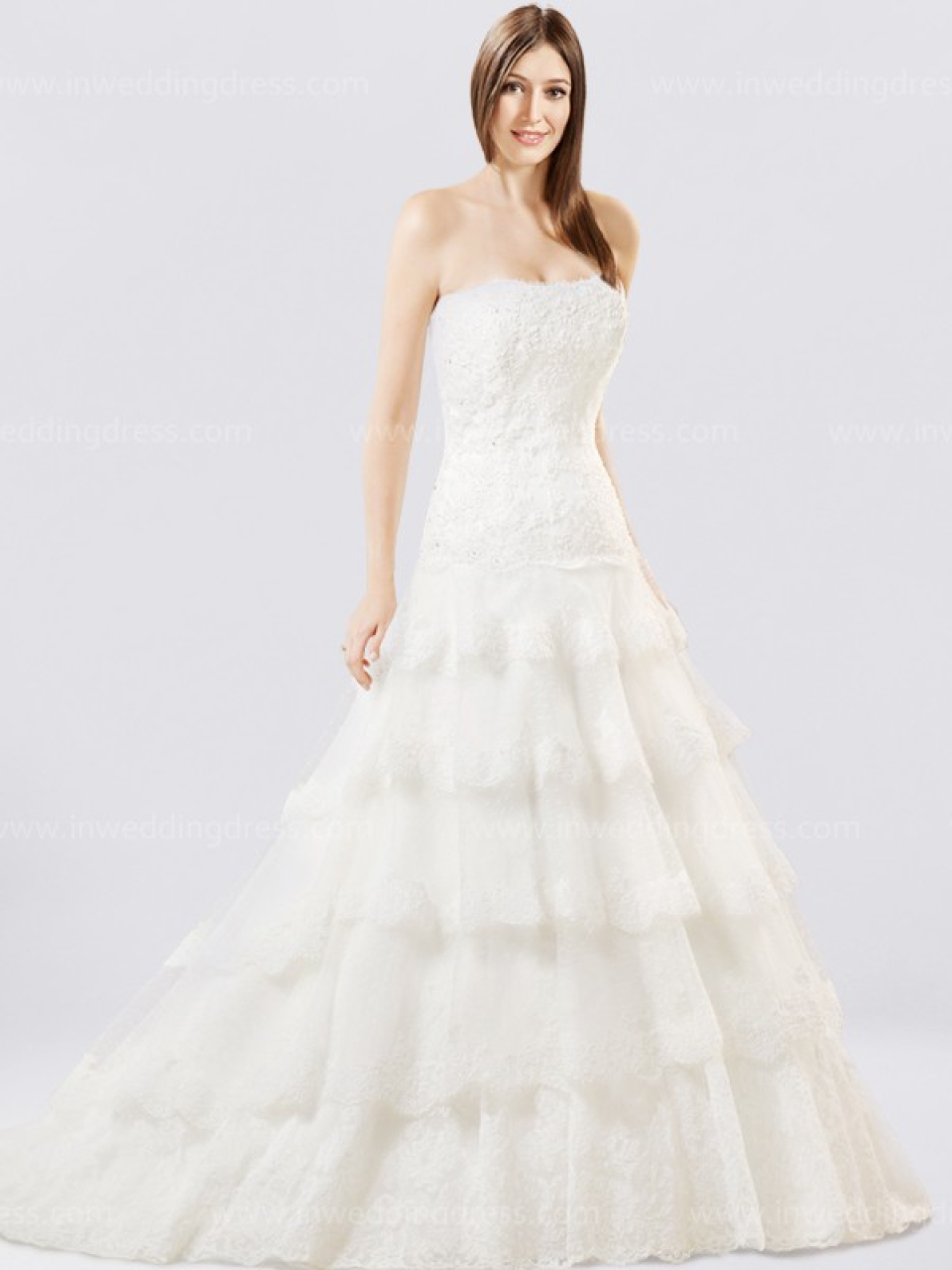 tiered strapless wedding dress