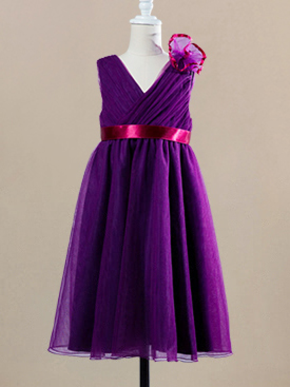 tulle flower girl dress_Violet/Lipstick