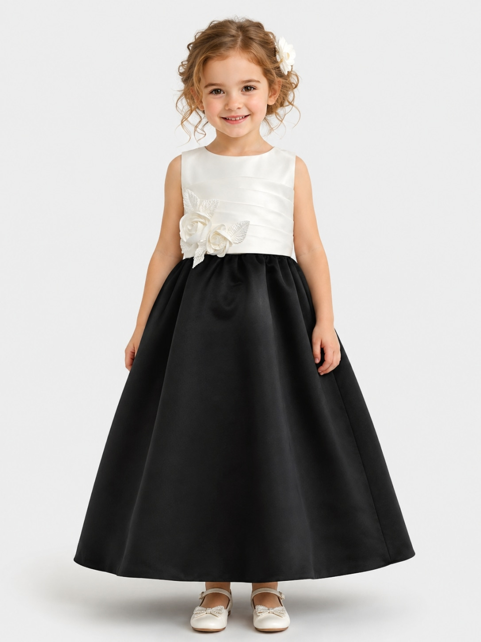 unique flower girl dress_Ivory/Black