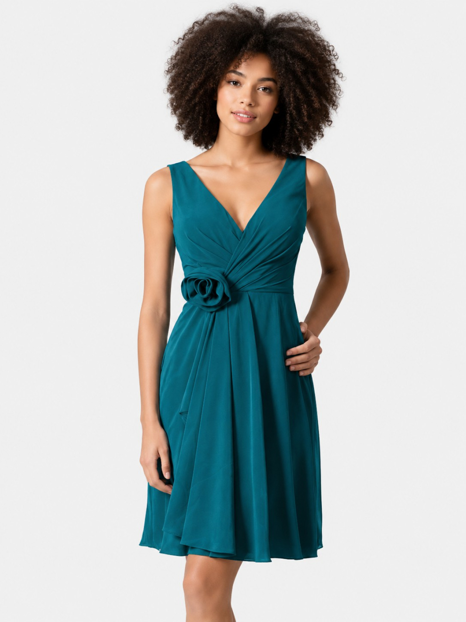 V-Cou Robe en mousseline de soie demoiselle d'honneur_Teal