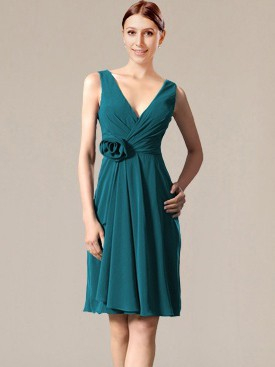 V-Neck Chiffon Bridesmaid Dress_Teal
